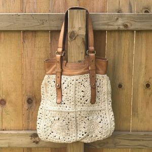Lucky Brand leather and crochet bag